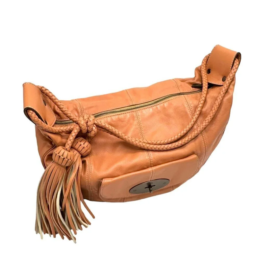 MULBERRY Araline Hobo Bag Peach Leather Tassels Boho Chic Luxury Designer